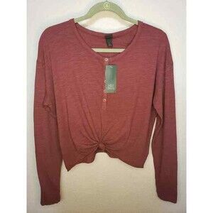 NWT wild fable - washed burgundy tie bottom henley - S